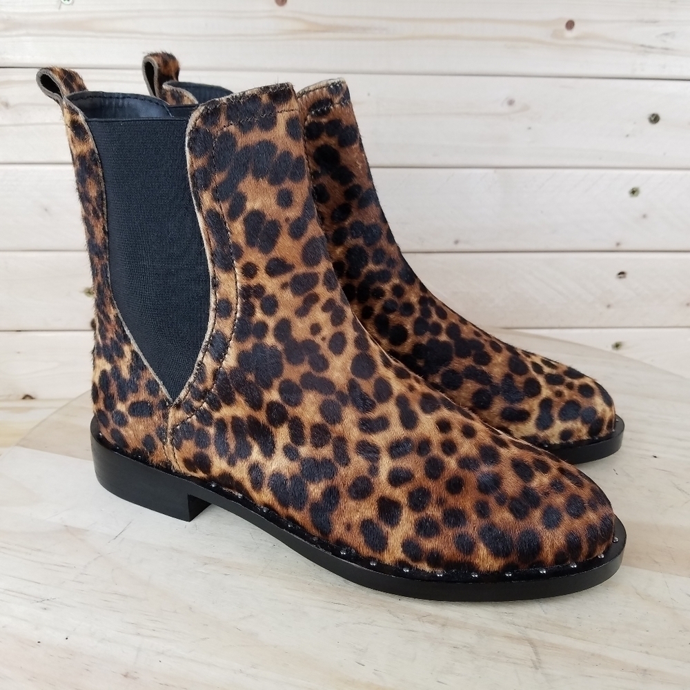 NEW Rebecca Minkoff Sabeen Too Chelsea Ankle Bootie 6 M Leopard Fur Mobwife Boho